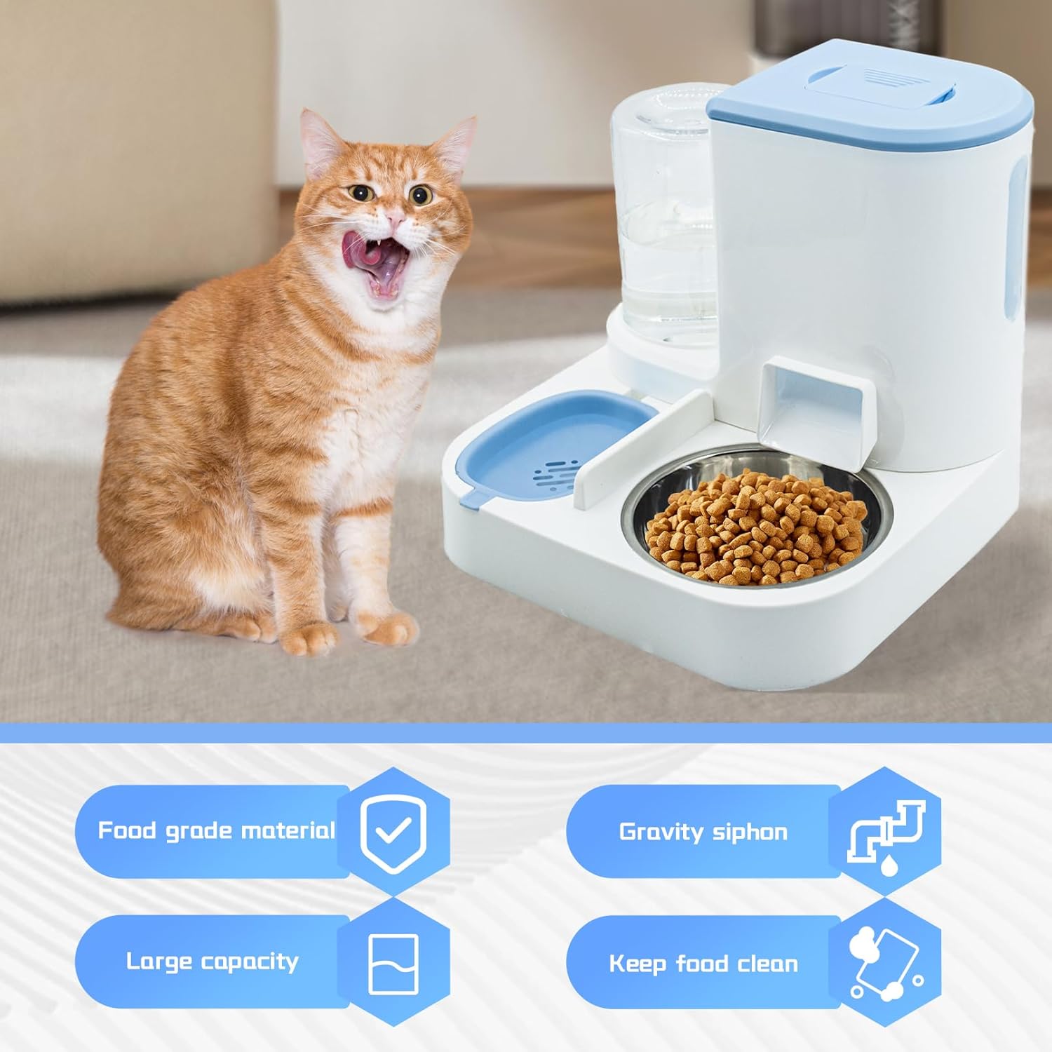 Automatic Pet Feeder and Water Bowl for Dogs and Cats - Blue — image 4