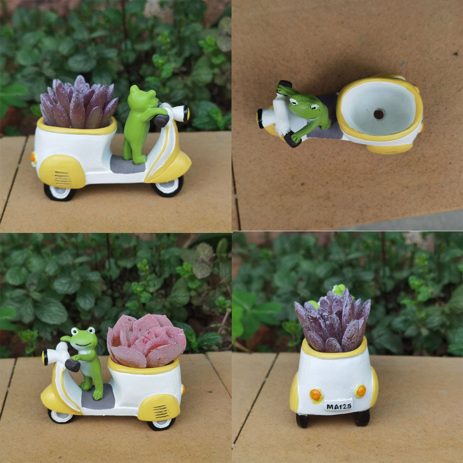 Cute Frog on Motorcycle Resin Planter - Mini Scooter Flower Pot for Succulents, Cacti, or Small Plants - Adorable Garden, Desktop, or Home Decor (Green Frog ) — image 5
