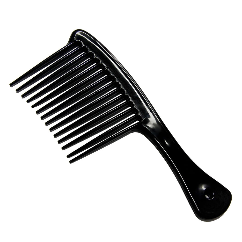 Large Wide Tooth Comb Handle Detangling Reduce Hair Loss Brush Tool (Black) Black