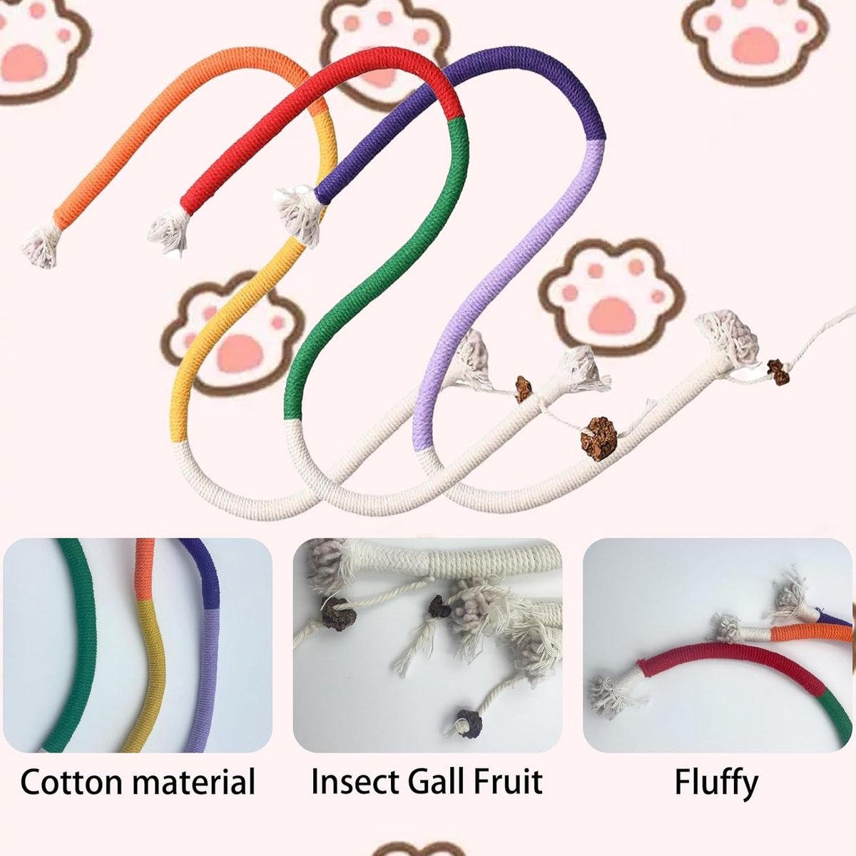 3 pieces - Cat toys - Cotton cat toy leash - play rope - Chew toys for cats - cat toys for teething - interactive toys - safe and soft cotton - dental care for โ image 2