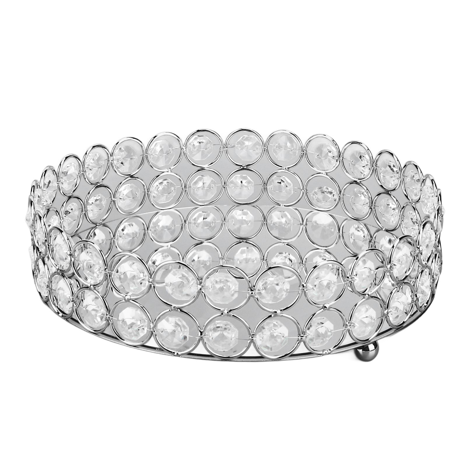 Crystal Cosmetic Makeup Tray 8in Round Display Tray Mirrored Metal Welded Structure for Food Perfume Jewelry Wine Silver โ image 6