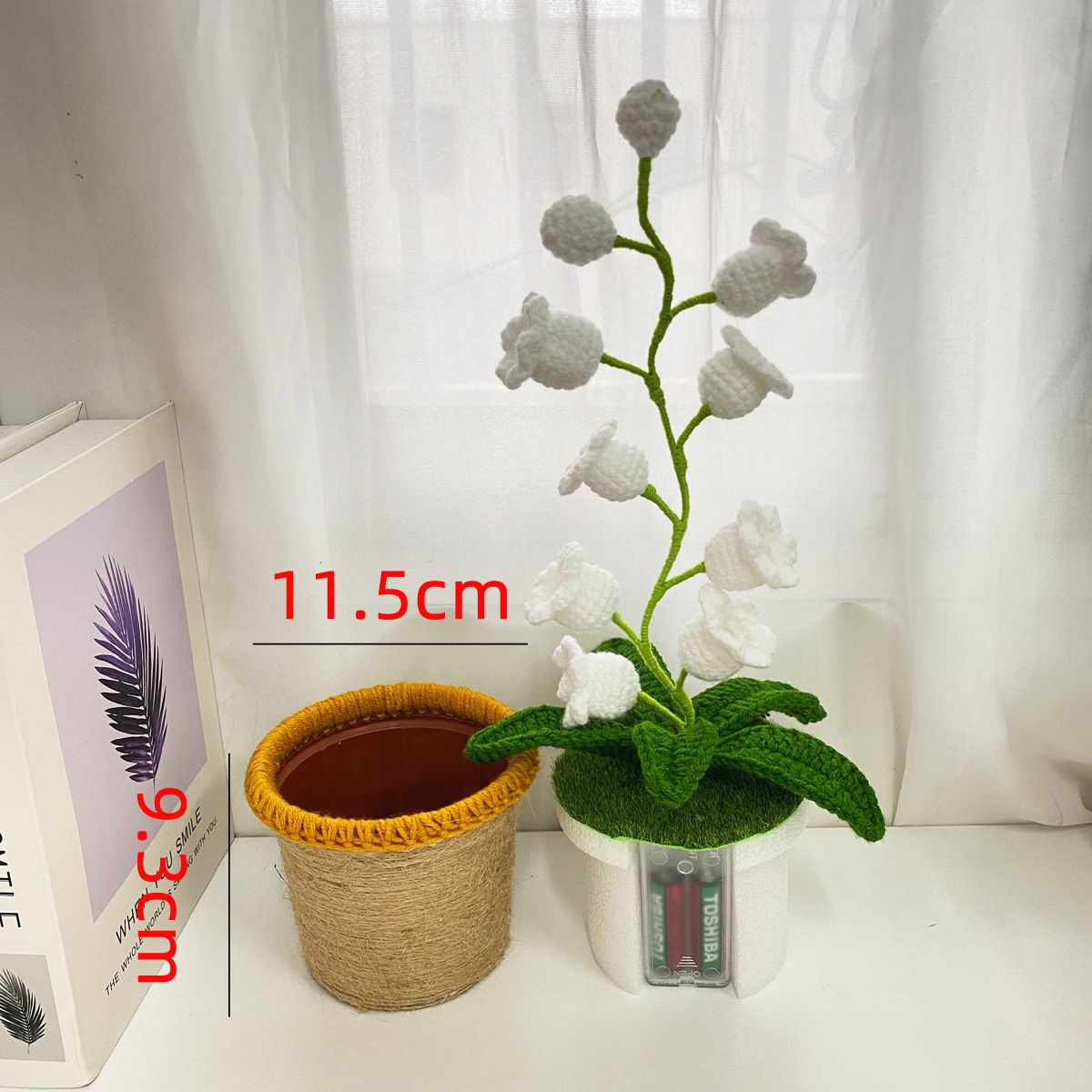 Orange Crochet Single Lily of the Valley Night Light - Handmade Cotton Yarn LED Potted Flower White Lamp, 3 Brightness Adjustment, Battery Operated Desk Decor โ image 6