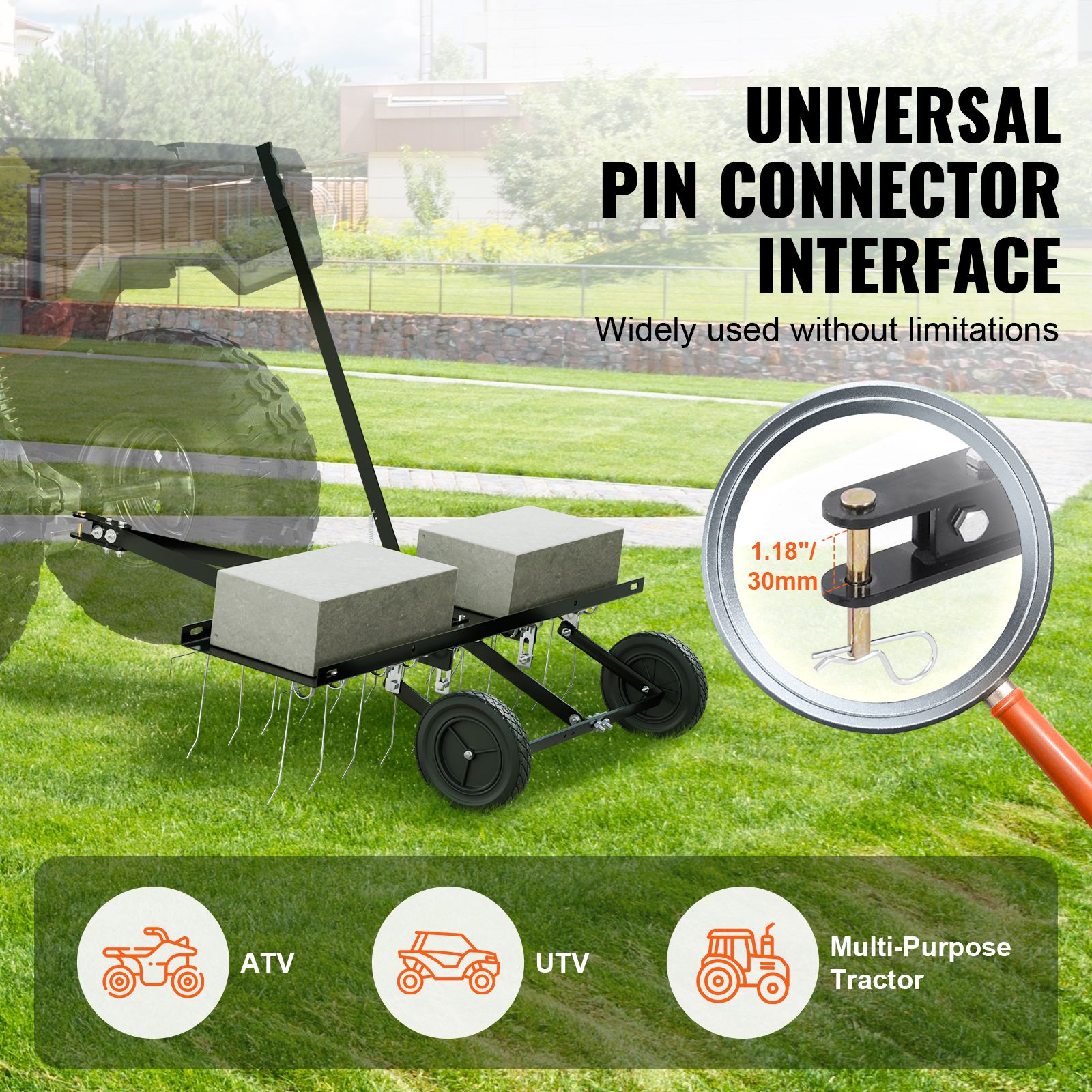 Tow Behind Dethatcher, 1015mm Tow Dethatcher with 20 Spring Steel Tines, Lawn Dethatcher Rake for ATV or Mower, Tow Behind Lawn Rake with Lift Handle for — image 3