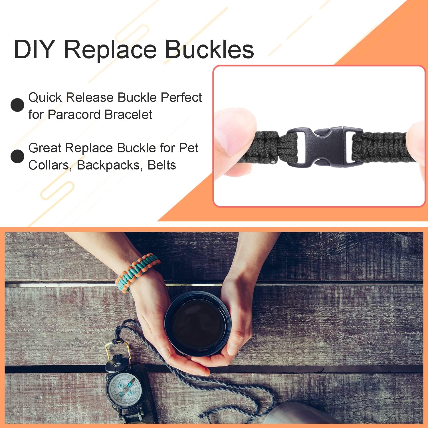 CooBigo 30 Pack 5/8 Inch Curved Paracord Bracelet Clip, Plastic Side Release Buckles for Parachute 550 Cord Paracord Bracelets Clasp Dog Collar Buckle DIY โ image 3