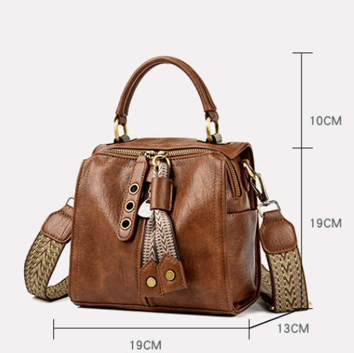 Black Vintage Look PU Leather Box Bag | Stylish Top Handle Crossbody Tote | Multi-Carry Bucket Bag with Wide Strap — image 2
