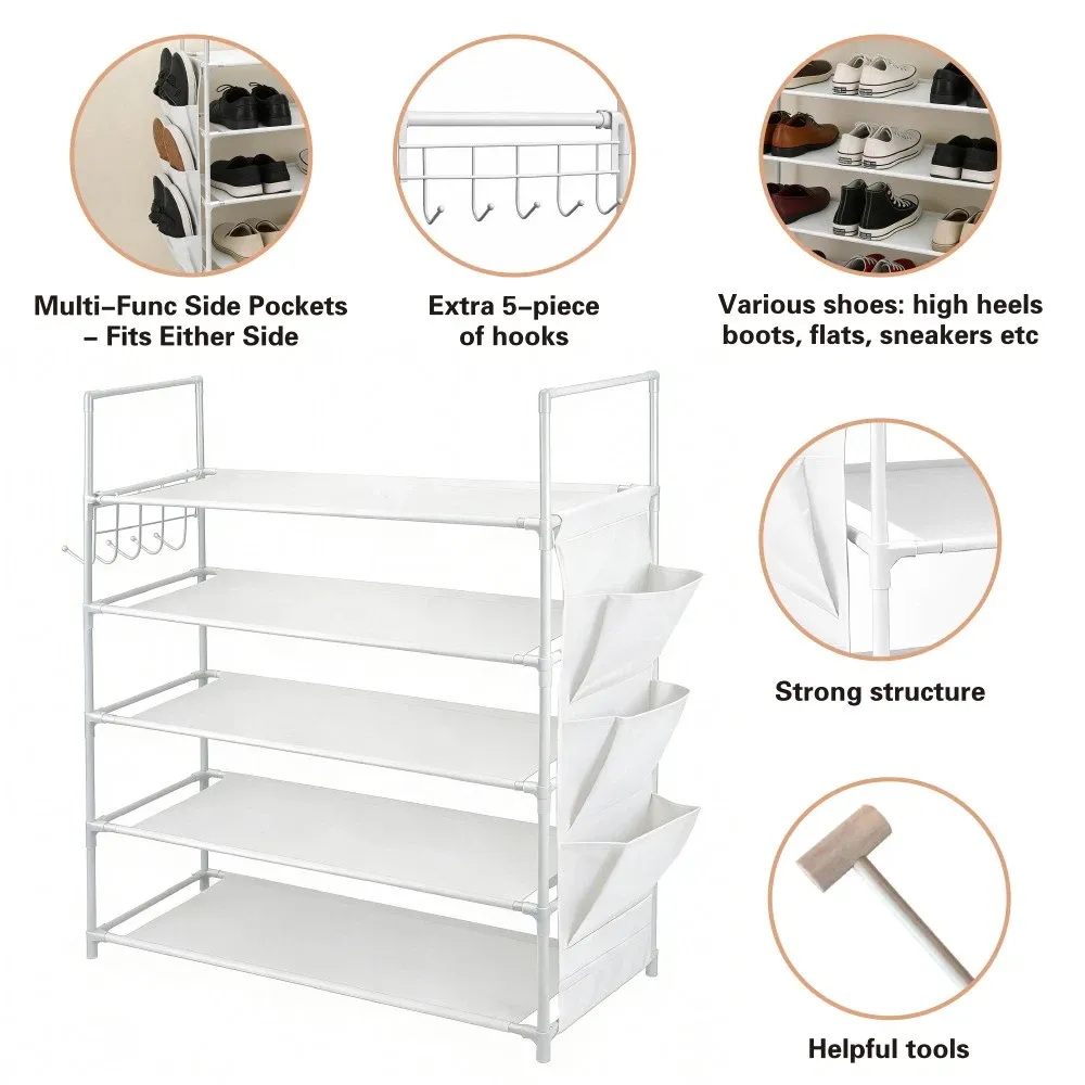 SEDY 5-Tier Shoe Rack Storage Organizer Shelf for 20–25 Pairs Bedroom Garage — image 3