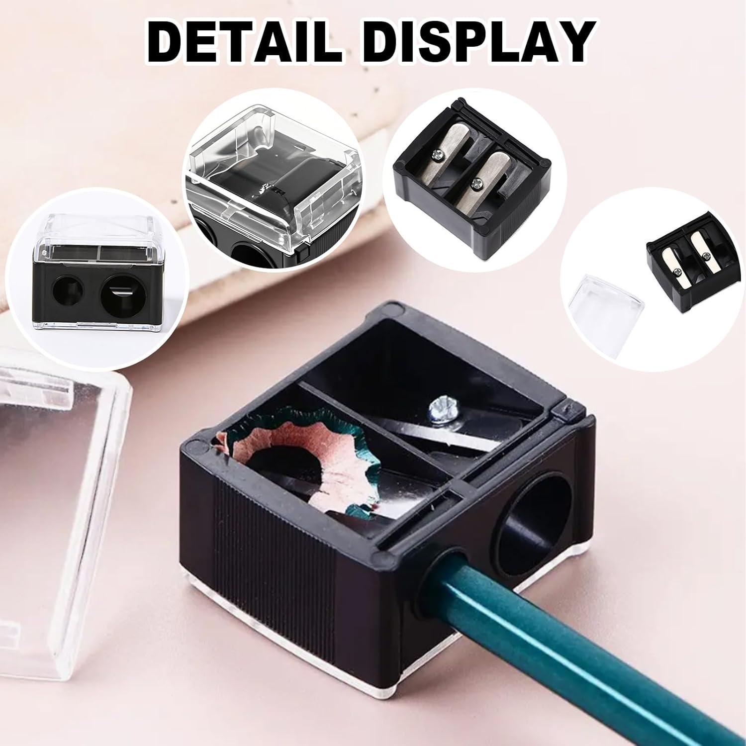 2-piece eyeliner pencil sharpener, makeup pencil sharpener with 2 holes, compact eyebrow pencil sharpener for different sizes of eyebrow pencils, eyeliner â image 3