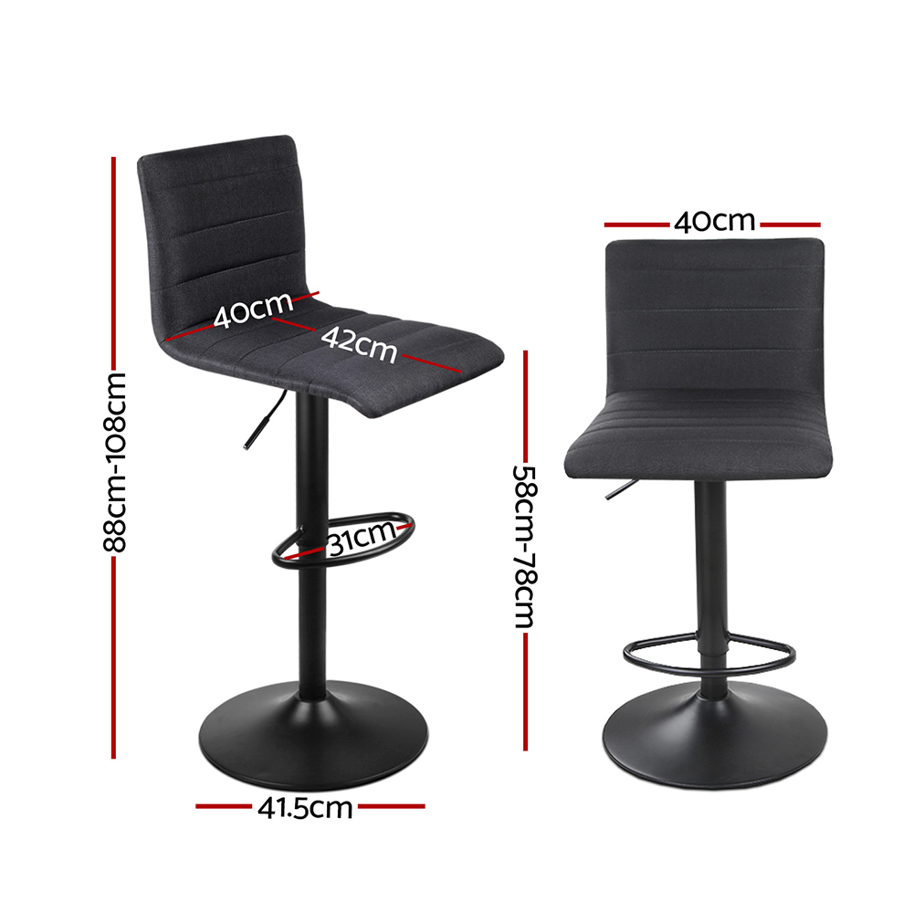 Artiss 2x Bar Stools Gas Lift Linen Fabric Black — image 2