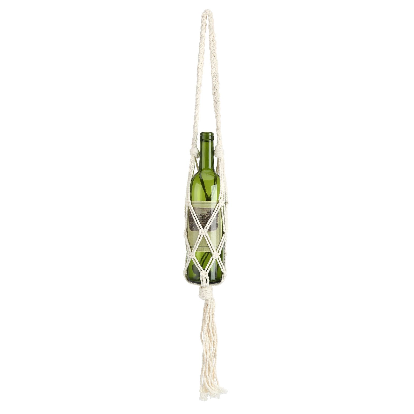 Wine Bottle Holder Bohemian Style Hand Knitting Cotton Rope Bottles Storage Hanging BagBeige — image 5