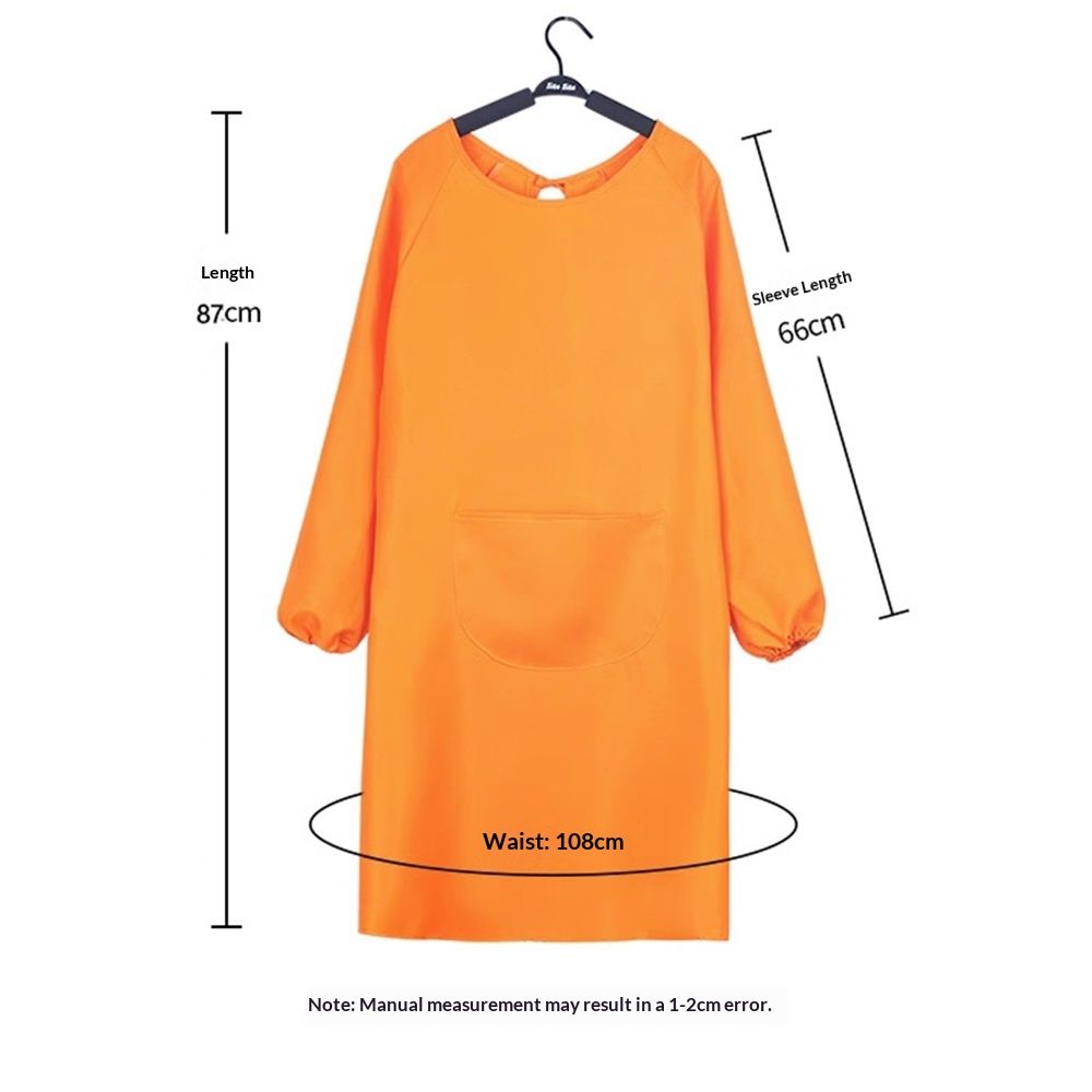 Solid Color Kitchen Apron with Pockets,Unisex Long Sleeves Waterproof Apron for Cooking Baking Cleaning Work(orange) — image 2
