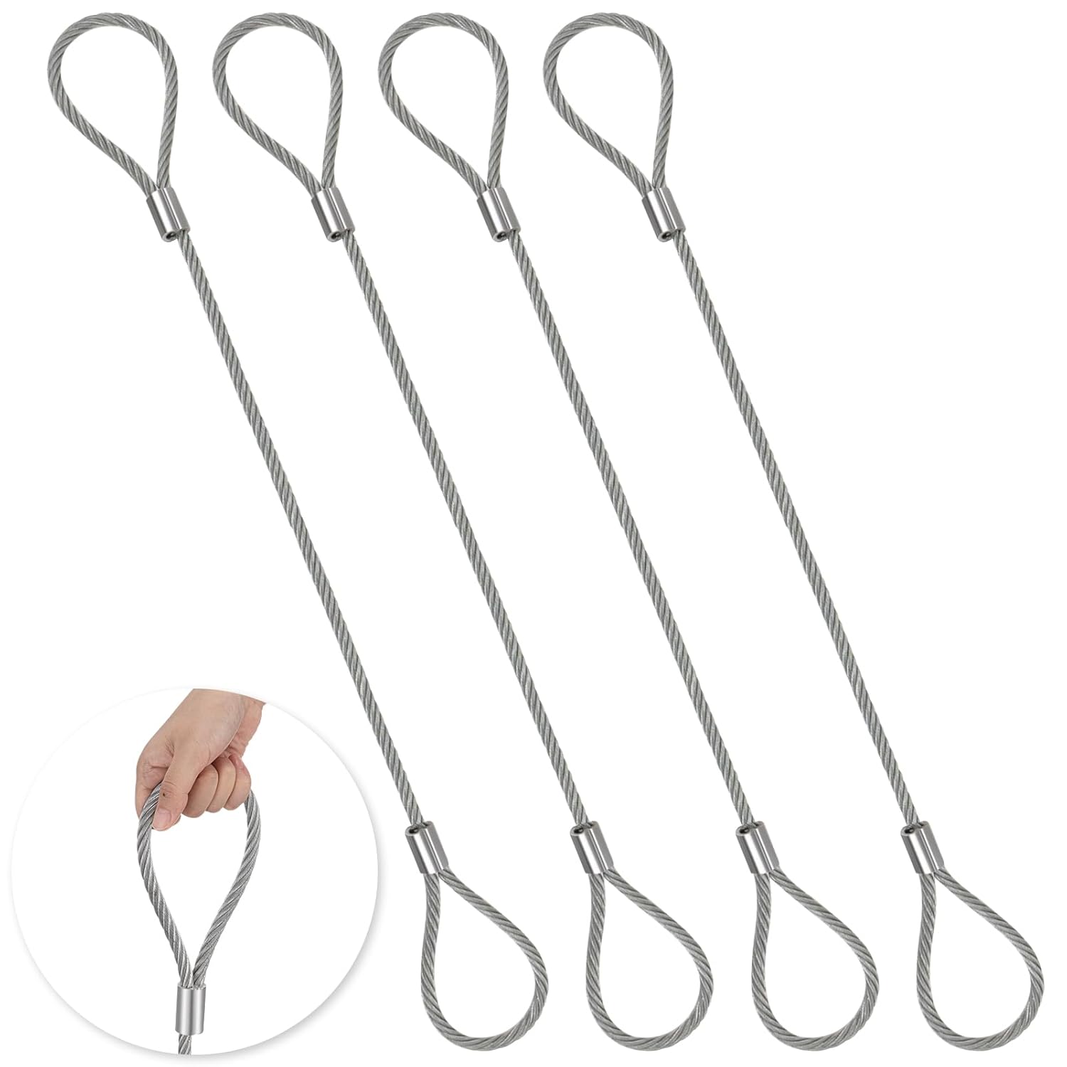 4 Pack Wire Rope & Sling 3/8" x 6' Eye and Eye Wire Rope Choker Sling Mechanically Spliced Rigging Lifting Equipment for Industrial Rigging and Lifting, 4400