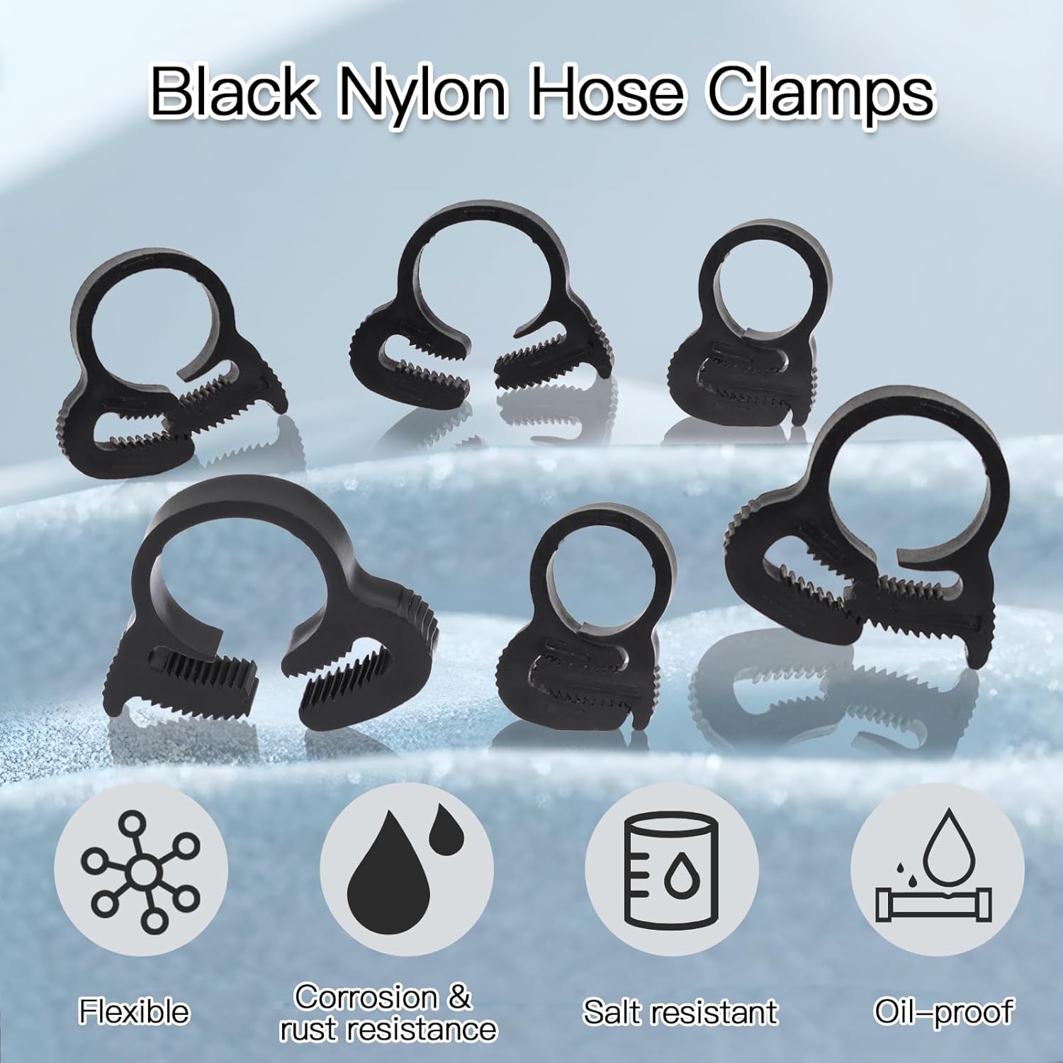 Biaungdo 20 Pack Black Double Gripping Nylon Hose Clamps, 12.3-13.3 mm Heavy Duty Snap Grip Plastic Clamps Adjustable Ratcheting Clamp — image 3
