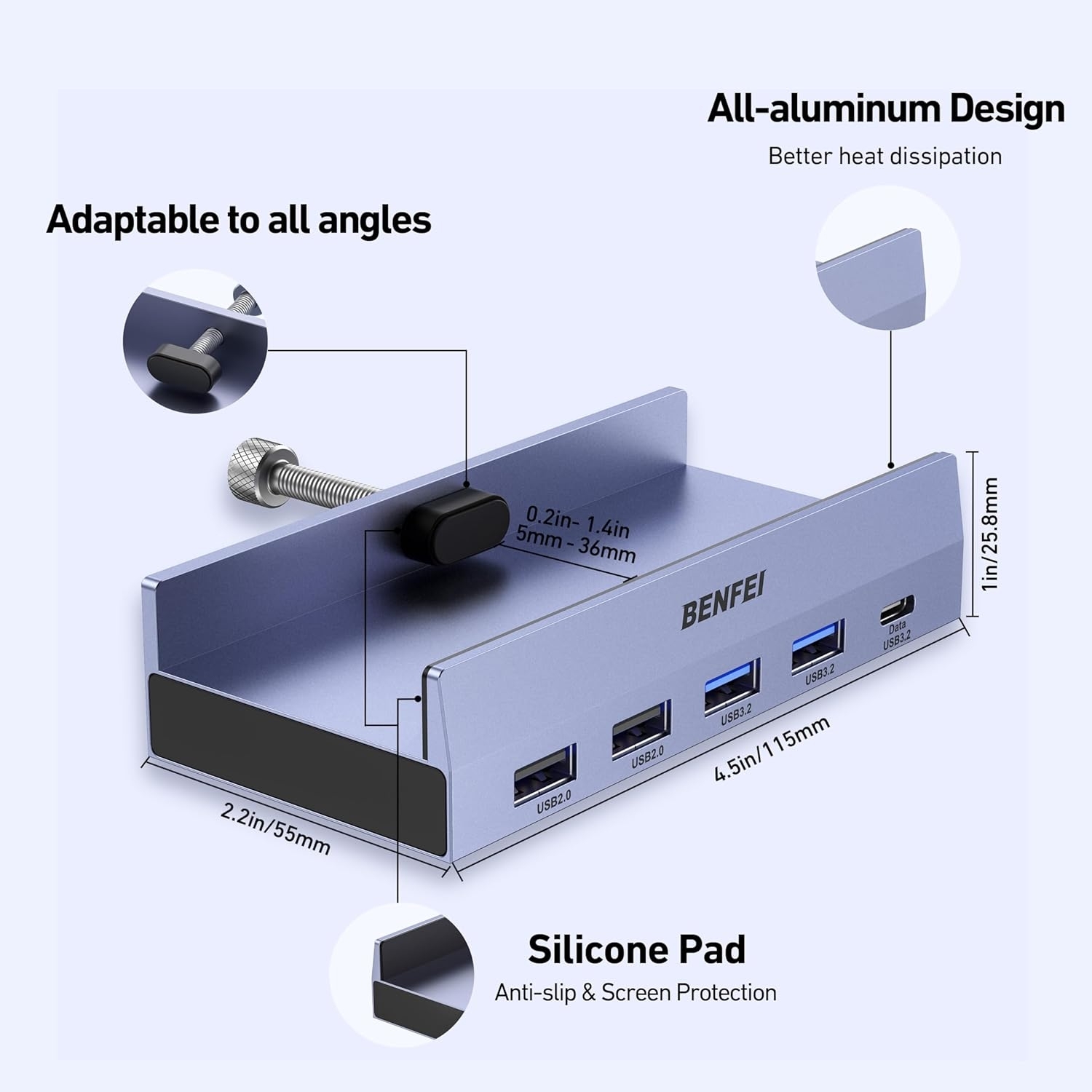 BENFEI 396GY USB-C 8-in-1 Docking HDMI 4K/60Hxz+USB-C(10G)+2xUSB-A(10G)+2xUSB2.0+RJ45+PD100W โ image 4