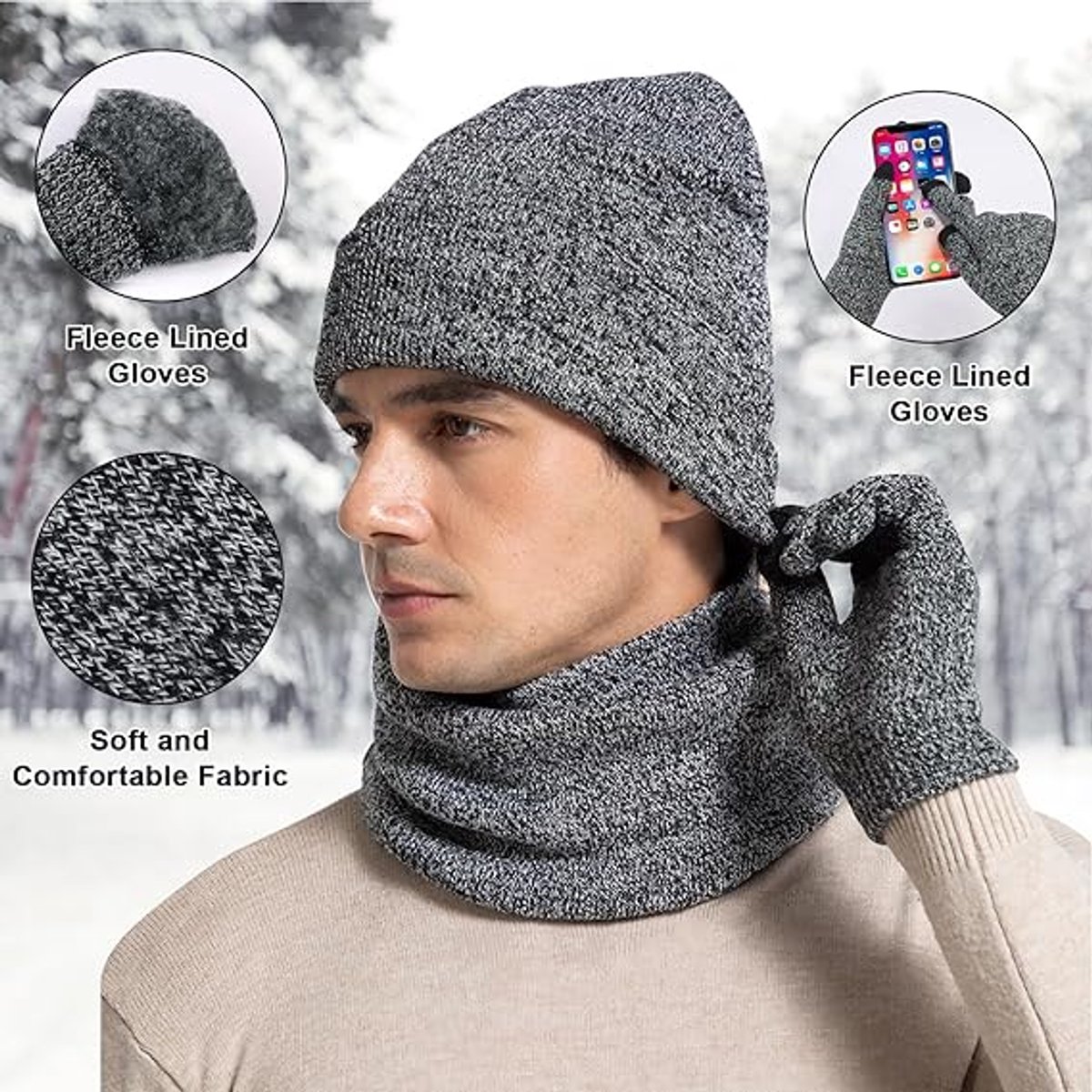 Beanie - Cotton beanie - Warm winter beanie - Scarf - Gloves - Touchscreen gloves - Ski mask - 3-in-1 beanie - Snowboard, skate, riding - Windproof and warm — image 5