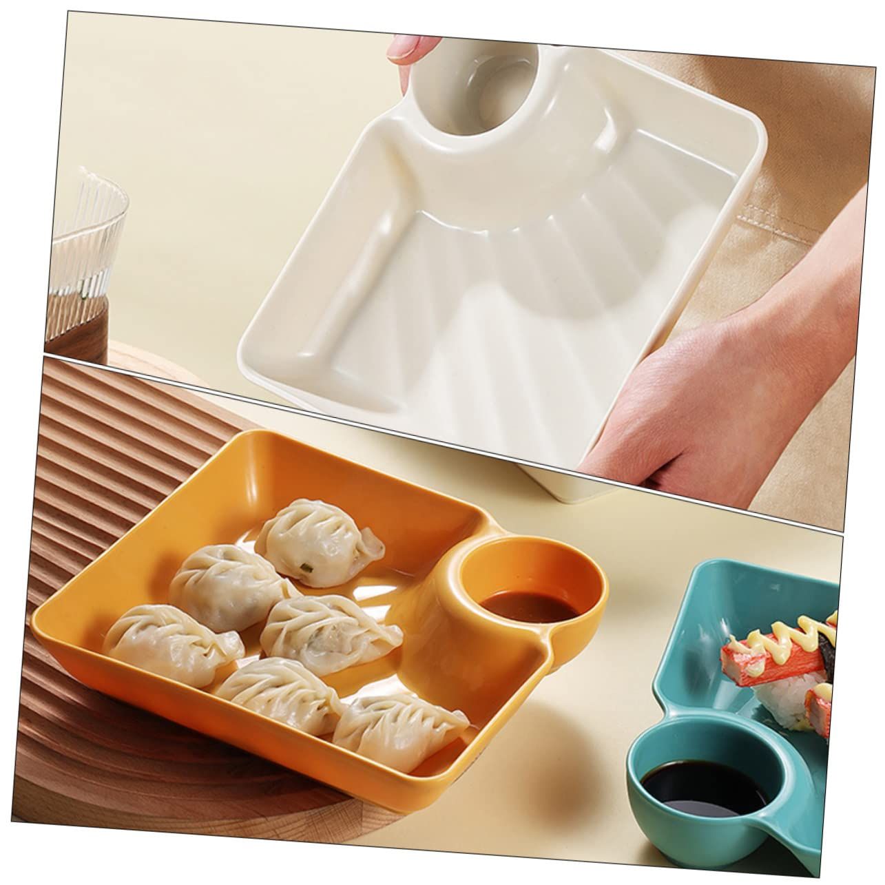 4pcs Snack Plate Shrimp Plate with Sauce Glass Bowls Dumpling Serving Dishes Breakfast Plates Compartment Plates Dumpling — image 2