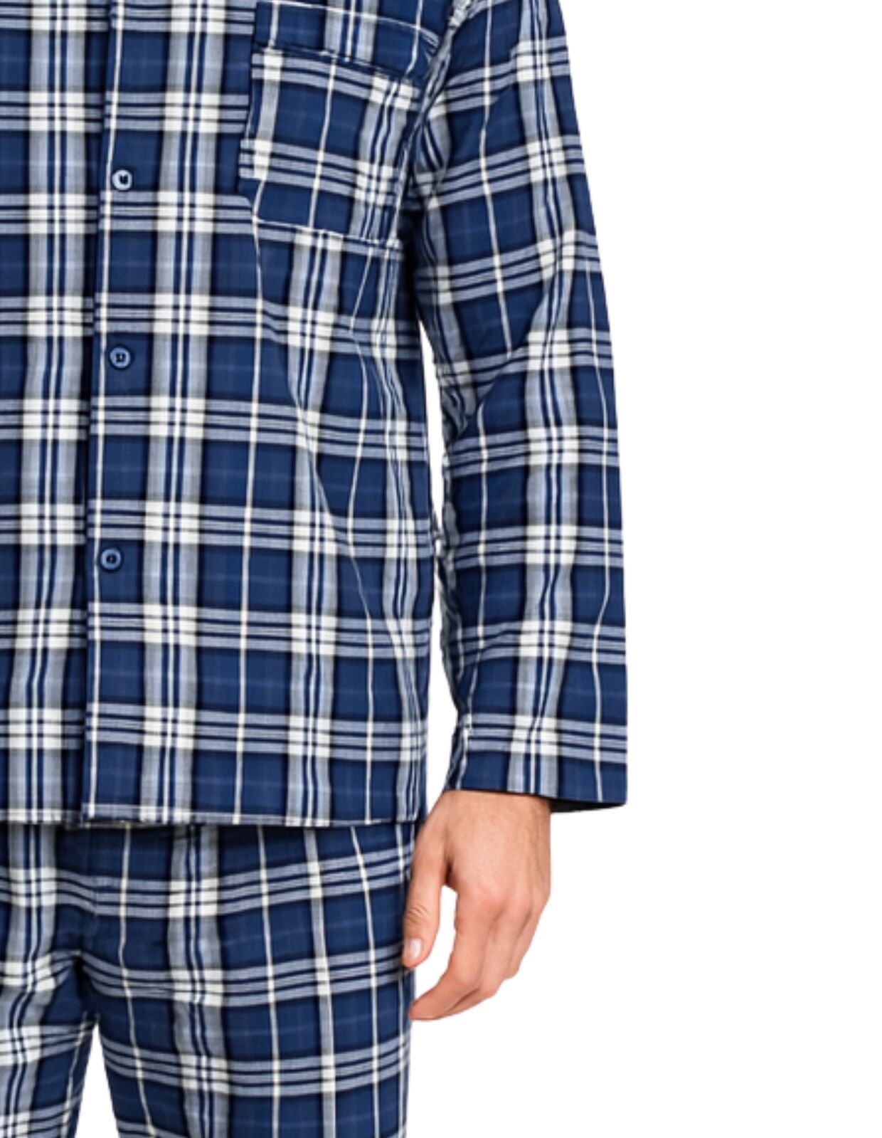 Mens Flannelette Pyjama Set Sleepwear Soft 100% Cotton PJs - Blue Check โ image 4