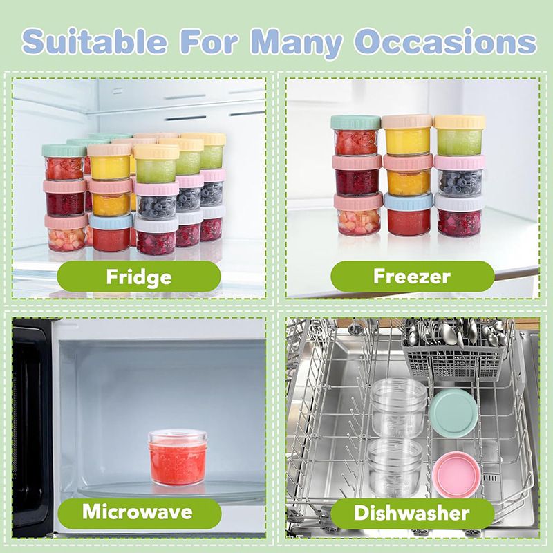 Grey lid 4oz Glass Storage Jars with Leakproof Lids and Measurement Marks - BPA Free, Microwave and Dishwasher Safe, Sauce, and Porti — image 6