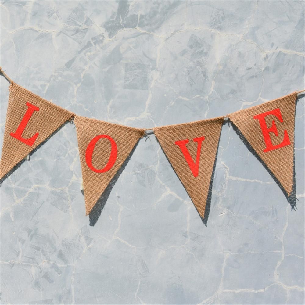 LOVE Triangle Linen Hanging Flags Banner Bunting for Wedding Bridal Shower Proposal Decoration — image 5