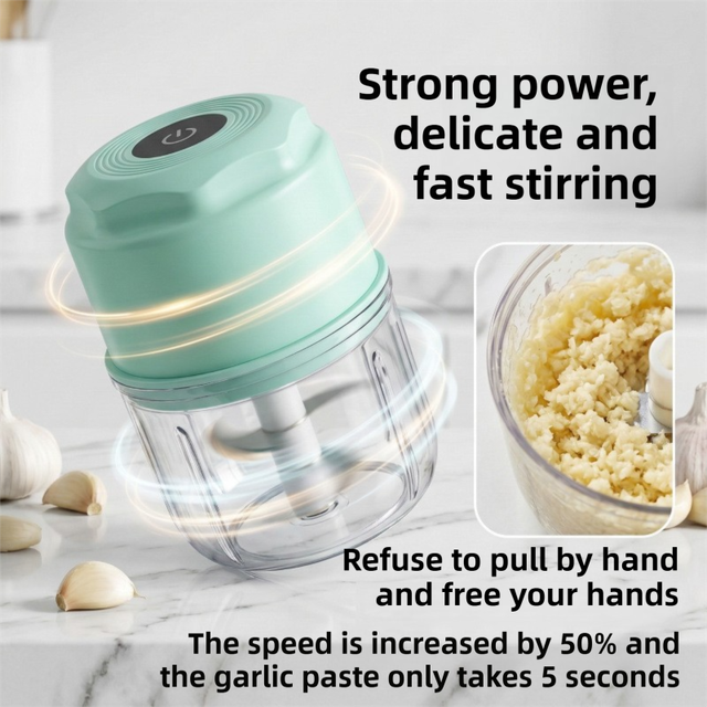 Yellow Cordless Electric Mini Food Chopper with 316 Stainless Steel Blades - Portable 300ml Garlic Crusher & Meat Grinder, One-Touch Operation — image 3