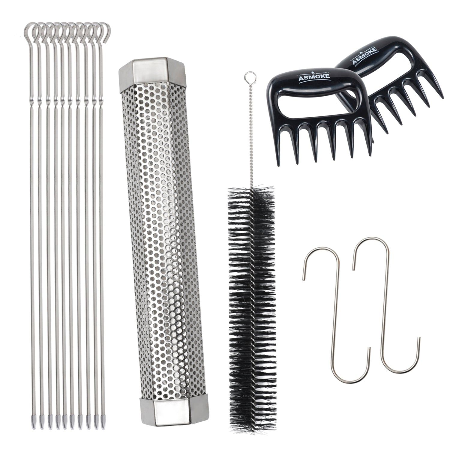 Asmoke BBQ Set (Includes Two Meat Claws, a Pellet Smoker Tube and Metal Skewers)