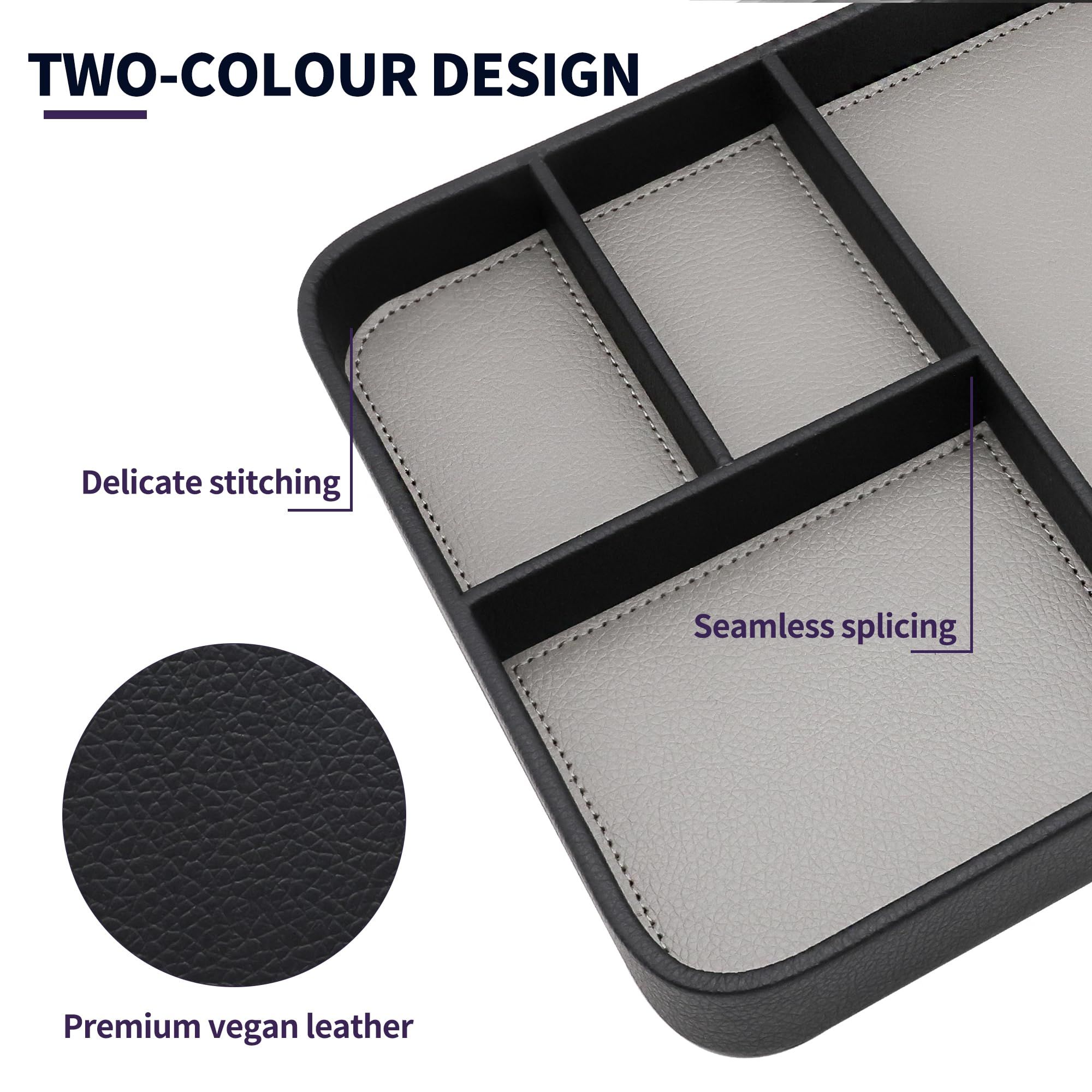 Hotel leather jewelry storage tray in stock, bedside mobile phone partition tray, entrance key storage basket storage tray(Black) — image 2