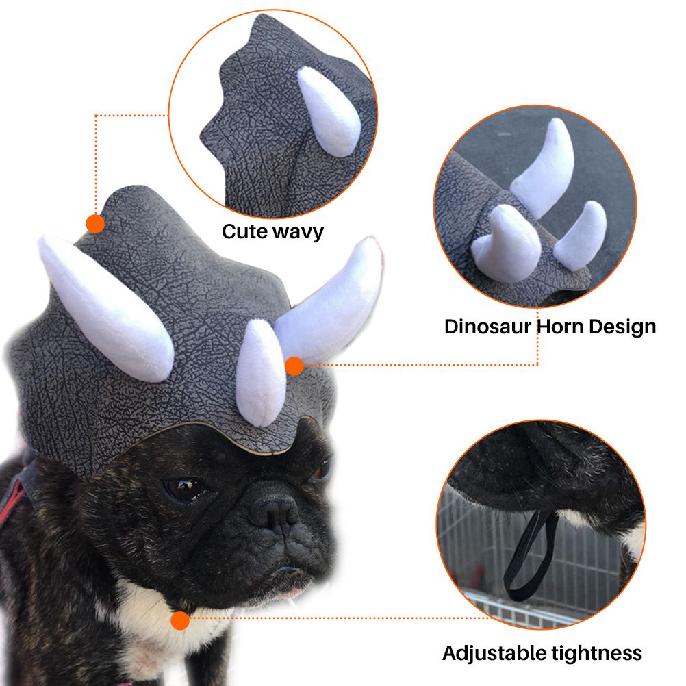 Pet Headwear Triceratops Pet Hat Funny Pet Clothes Dog Cat Dress Up Party Apparel Clothing Cosplay Cute Horn Headdress — image 4