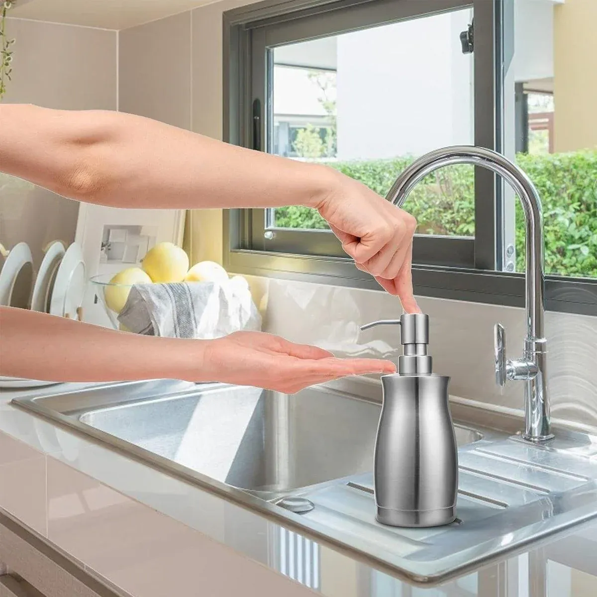 304 Household Stainless Steel Liquid Soap Lotion Shampoo Dispenser Bottle 400ML โ image 4