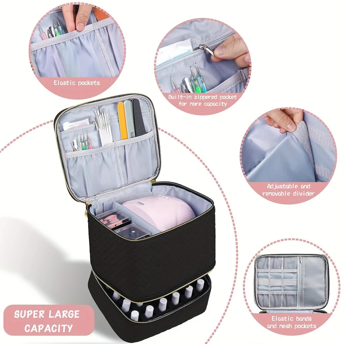 Green Double‑layer woven storage, scientifically organized with large capacity—Professional Nail Tool Carry‑on Bag, keeping tools perfectly ordered — image 3