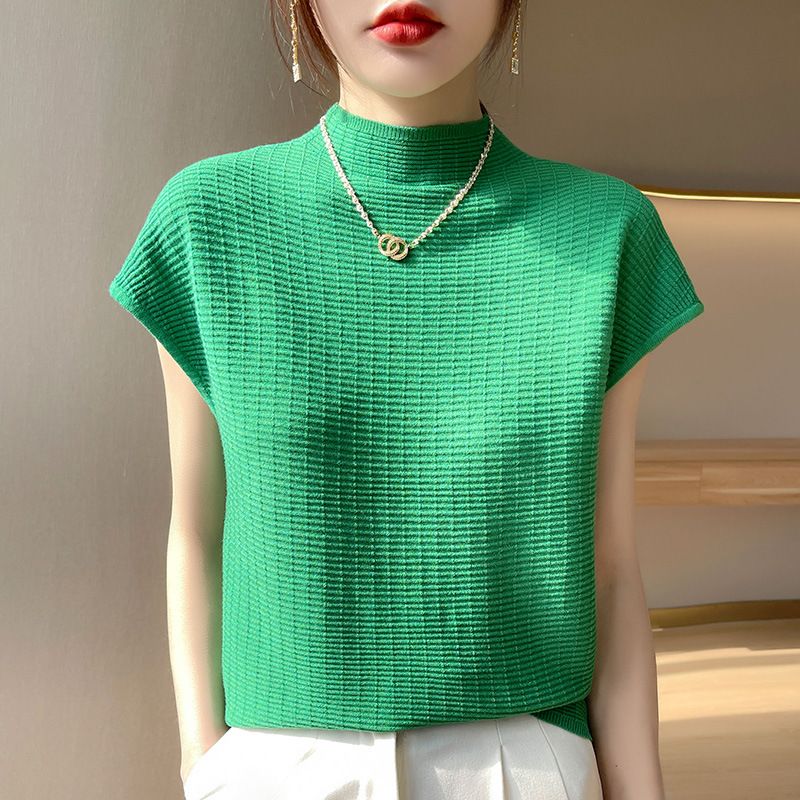 wu Thin Short Sleeve Plaid Knitted Top Black XL Size: XL; Height (cm): 170-175; Weight (kg): 60-65; Bust (cm): 94-98; Waist (cm): 78-82; Shoulder width (cm) โ image 5