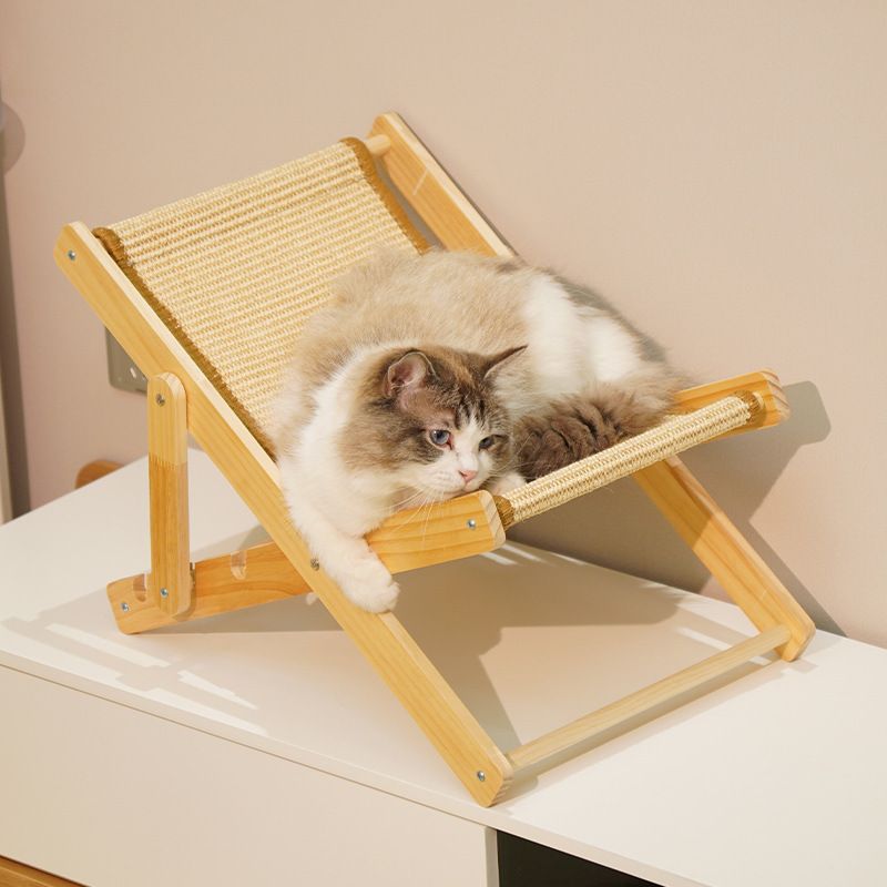 Adjustable Elevated Cat Chair Bed, Relaxation Cat Bed with Durable and Non-Shedding Sisal Scratcher, Wood Elevated Cat Beds — image 4