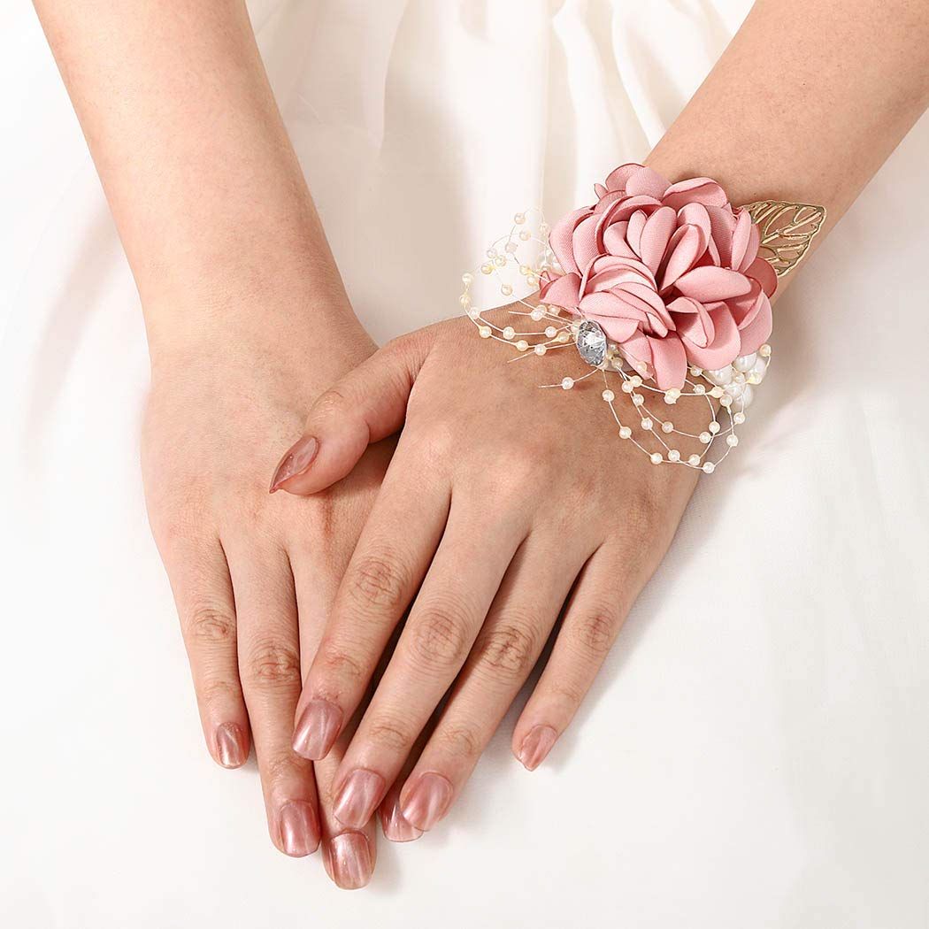 Wedding Bridal Bust Bridesmaids Pearl Leaves Wrist Flowers Party Ball Handmade Flowers Bridal Ladies Wedding Accessories — image 5