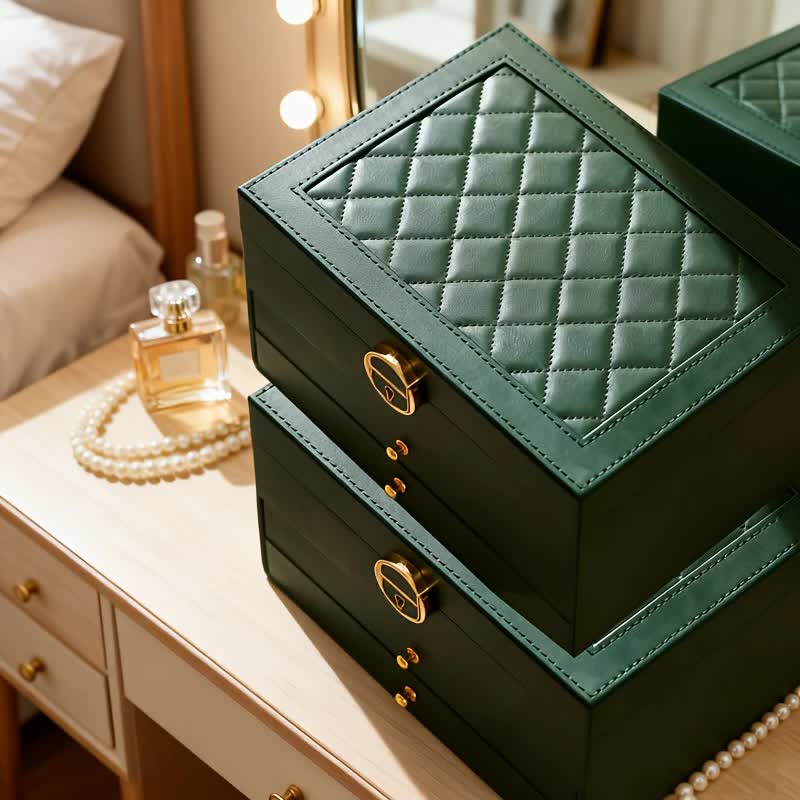 Dark green Multi - layer Jewelry Storage Box: Velvet Lining, Three - layer Zoning, Double - drawer Storage for Accessories — image 2