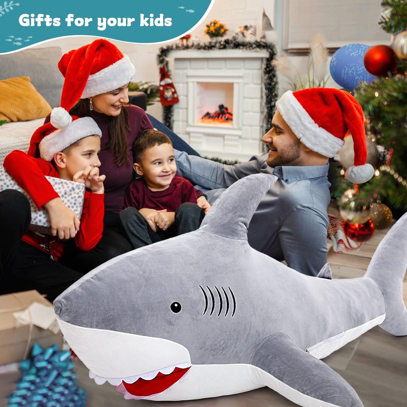 Giant Shark Stuffed Animal, Giant Stuffed Shark Plush, 60cmLarge Shark Plush Pillow Toy Gift for Kids Girlfriend, Gray