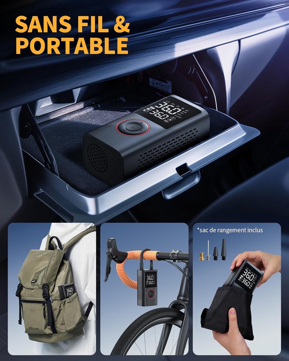 Bicycle Pump - Electric Bicycle Pump - Bicycle Pumps - Cordless Car Tire Pump - 150 PSI Portable Air Compressor - with Auto Shut-Off and LED Light โ image 5