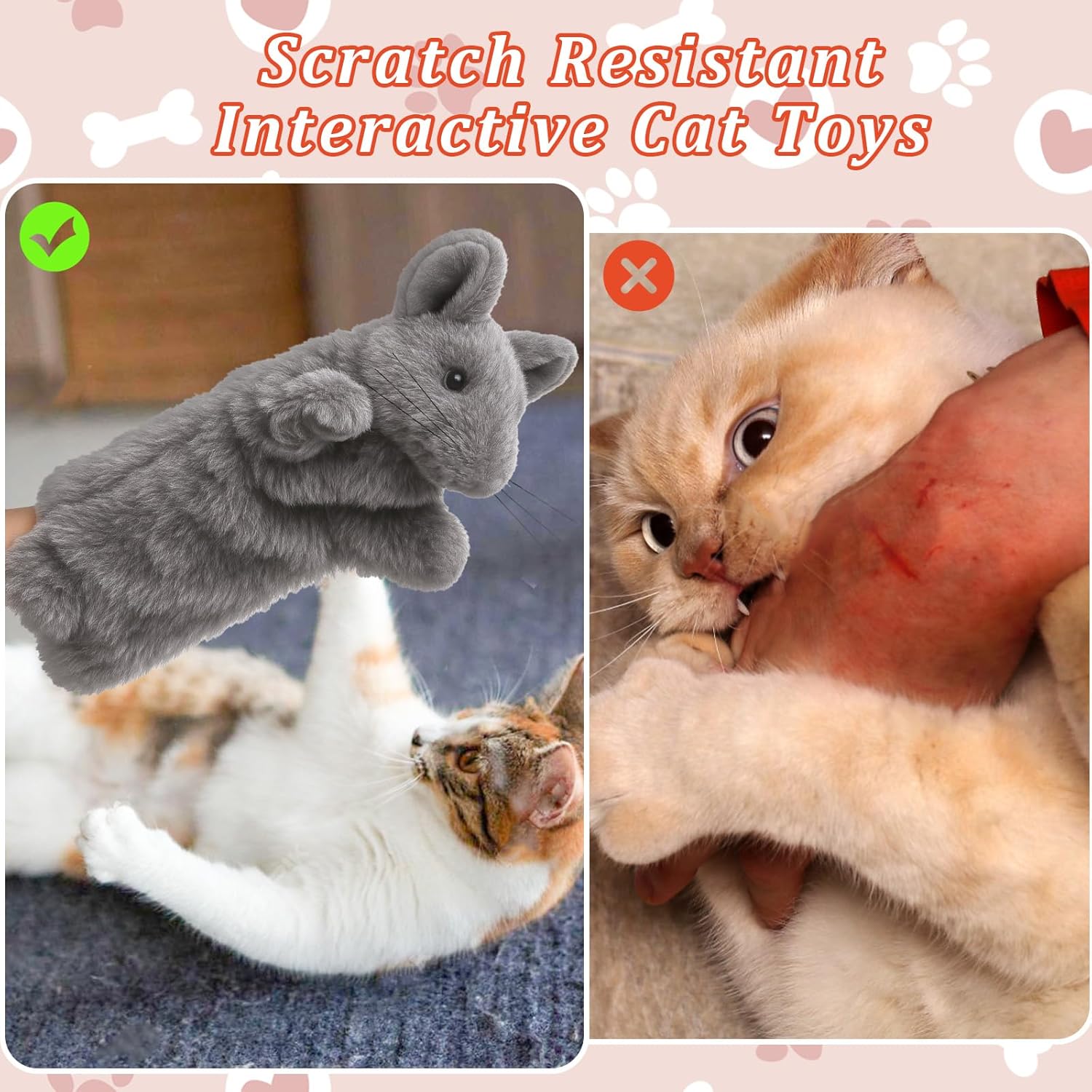 Cat Wrestling Toy Puppet, Mouse Puppets Enrichment Toys for Bored Indoor Cats, Safe Wrestling Glove Hand Interactive Cat Toys (Mouse) Mouse โ image 2