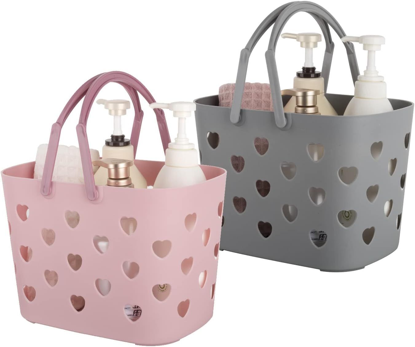 2 Pack Portable Shower Caddy Tote Plastic Storage Basket with Handle Box Organizer Bin for Bathroom, Pantry, Kitchen, College Dorm, Garage, Set of 2 - Pink &