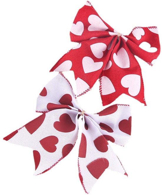 Valentine's Day Decorations - Heart Print Bows - Set of 3 - Wedding Gift Accessories - Handmade Linen Heart Bows โ image 2