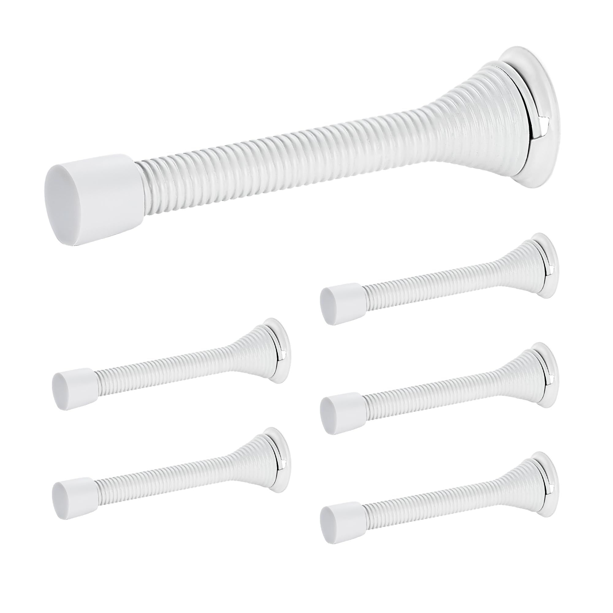 Door Stoppers, 6 Pack White Spring Door Stops with Rubber Bumper, Door Stoppers for Bottom of Door