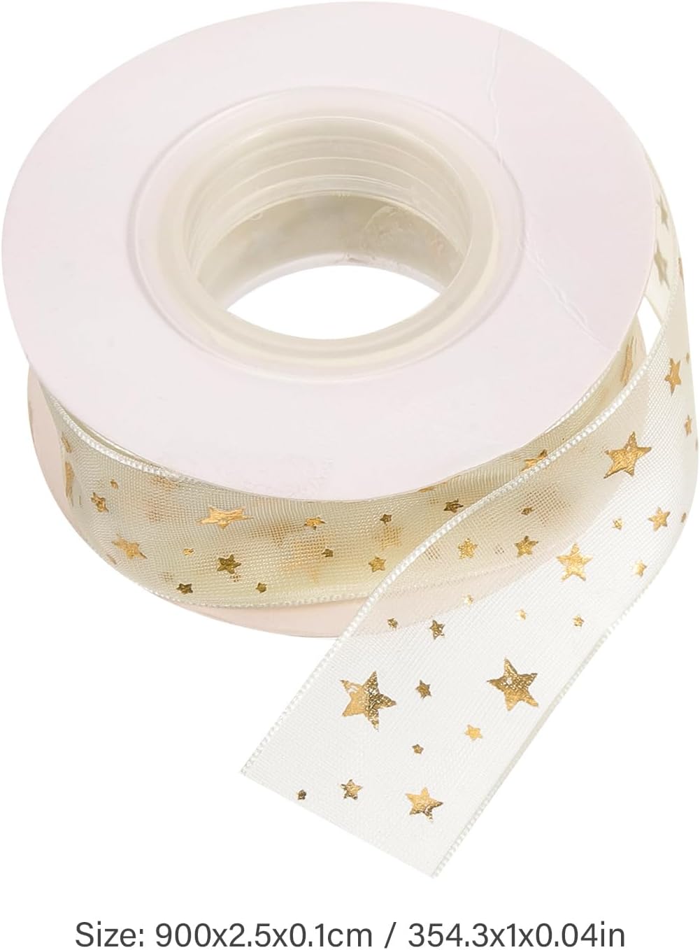 1 Roll Star Pattern Sheer Gift Wrapping Ribbon, 9 m Mesh Decorative Tape for Bows, Party Decor, Craft Projects and Gift Boxes, Cream — image 2