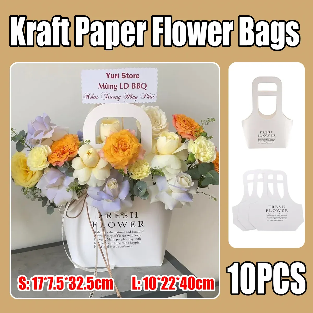 10PCS Handheld Kraft Paper Flower Bags for Bouquet Gift Wrapping - S โ image 2