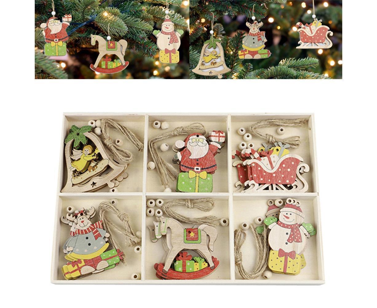 Hanging Wooden Elk Snow Christmas Pendants Ornament Xmas Tree Party Decoration-A — image 2