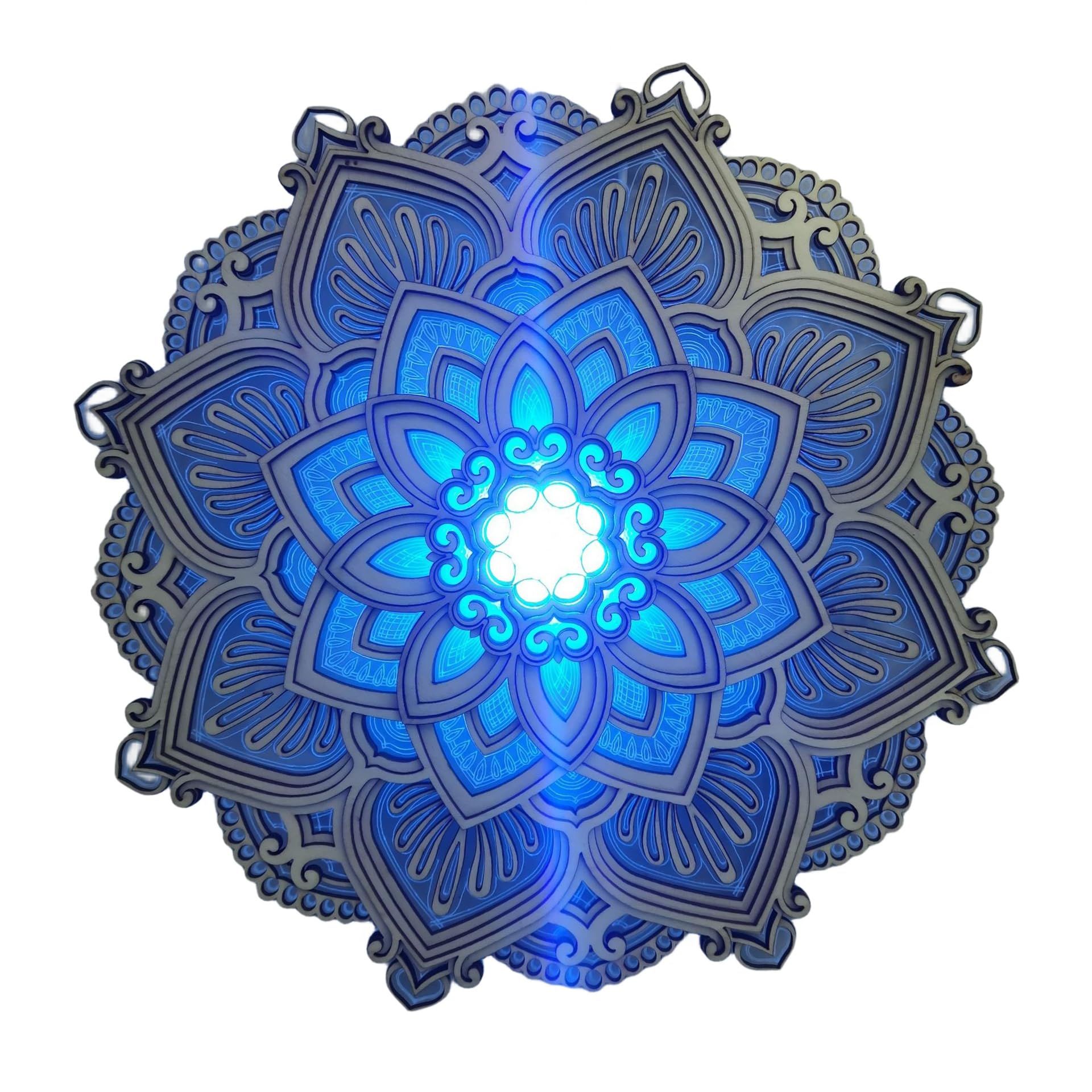 USB-Powered Mandala Atmosphere LED Night Light, Wood Carving Lotus Lamp for Stunning, Wooden Wall Art Home Decorations — image 2