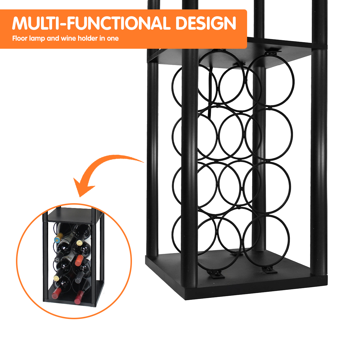 Sarantino Metal Etagere Floor Lamp with Wine Holder Shelf โ image 5