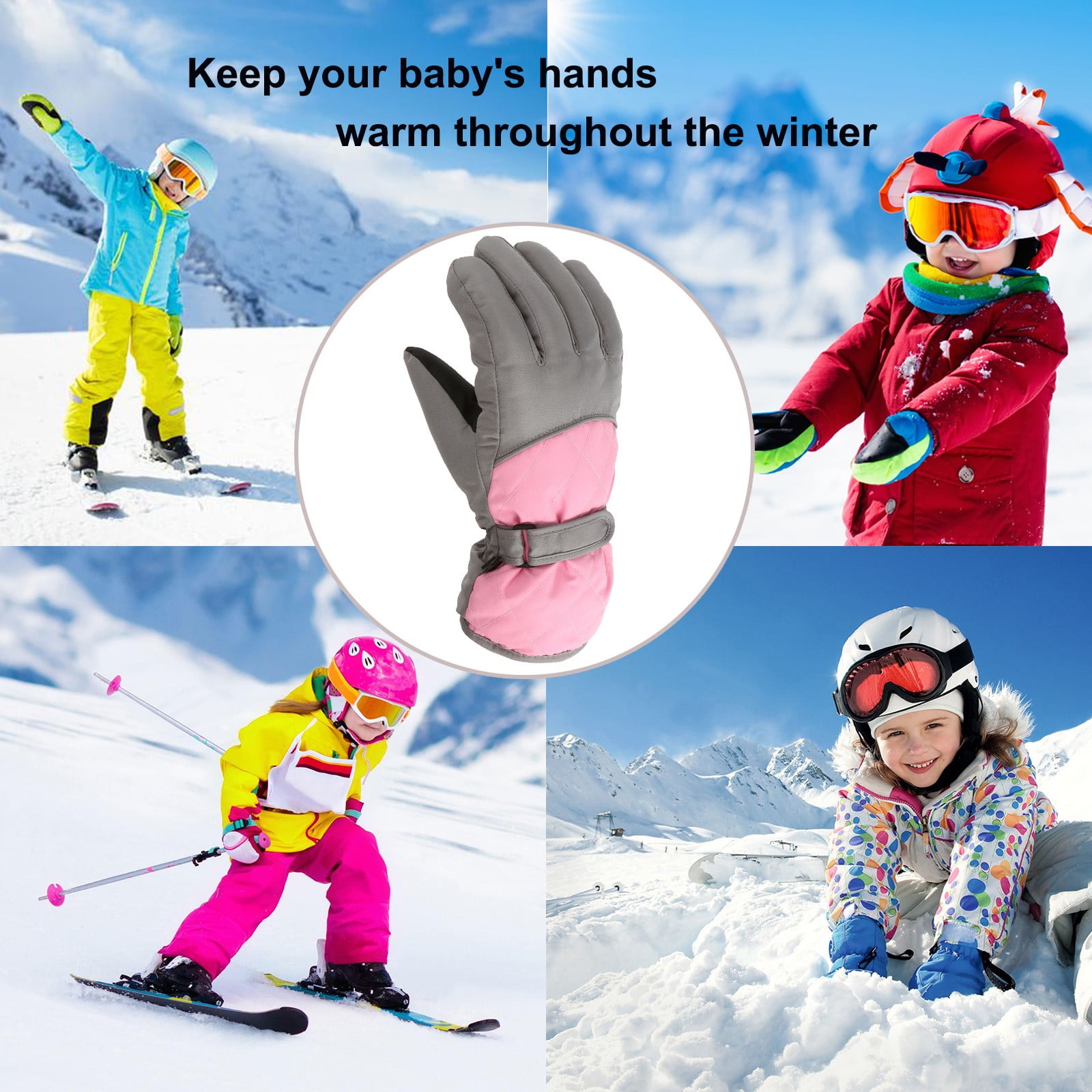 Gloves For Kids Toddler Skis Kids Gloves Winter Gloves Thick Gloves Stretchy Warm Gloves Boys Girls 6-24 Months 10-16 Year AHA2 kids snow gloves Pink — image 3