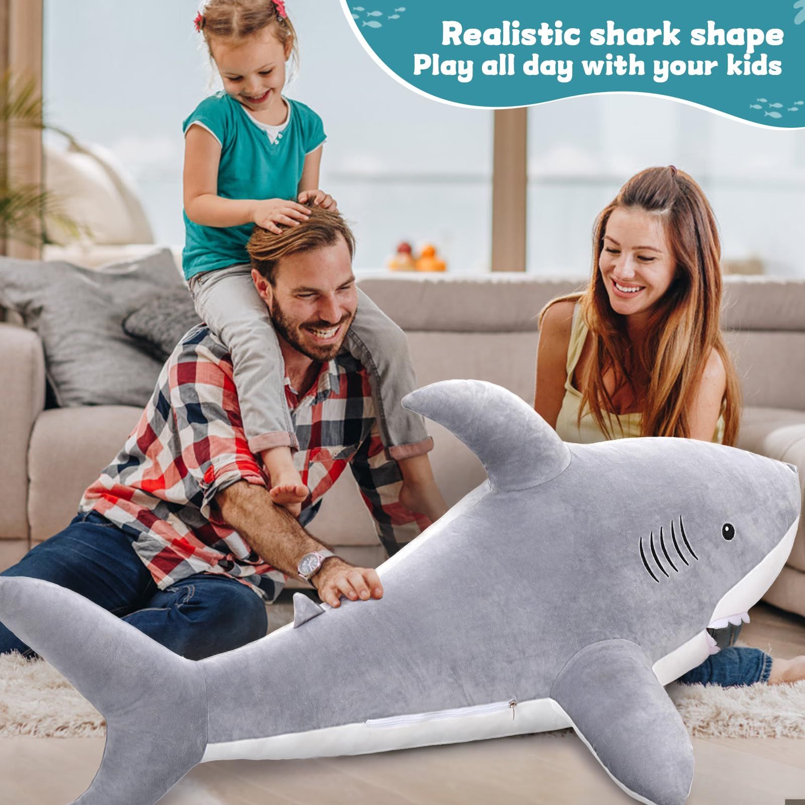 Giant Shark Stuffed Animal, Giant Stuffed Shark Plush, 60cmLarge Shark Plush Pillow Toy Gift for Kids Girlfriend, Gray โ image 2