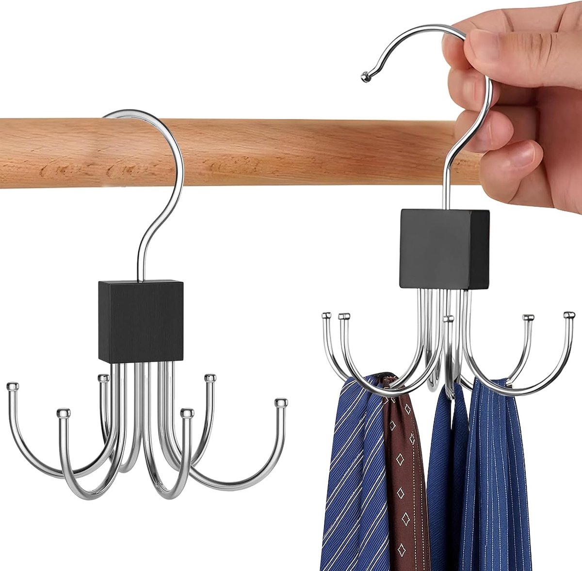2 pieces - Belt Rack - Belt Organizer - Bra Hanger - Tank Top Hanger - Clothes Hangers - 360° Rotating Metal - Bra Organizer - Storage Rack - with 6 Hooks