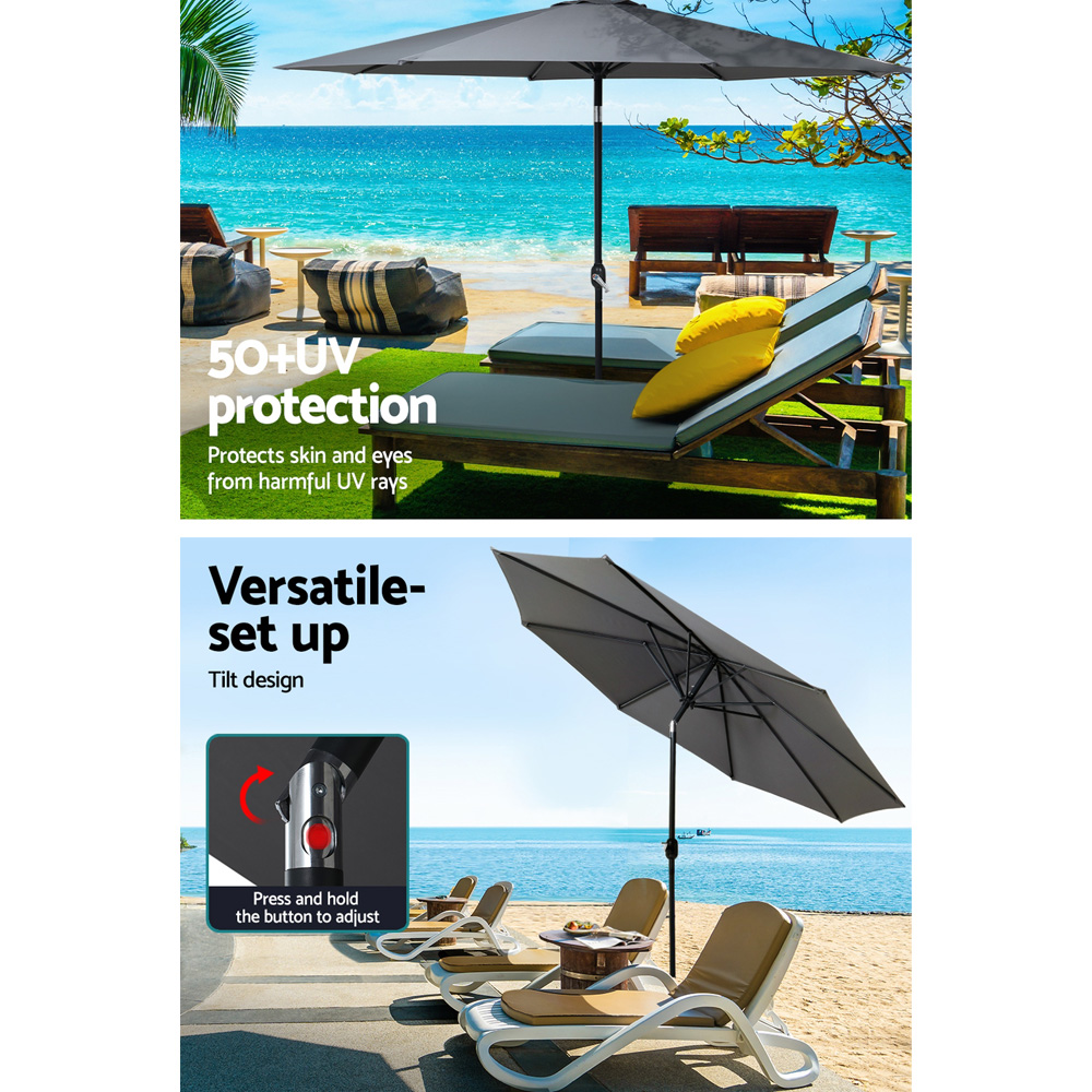 Instahut Outdoor Umbrella 3m Base Beach Pole Garden Tilt Sun Patio UV Charcoal — image 5