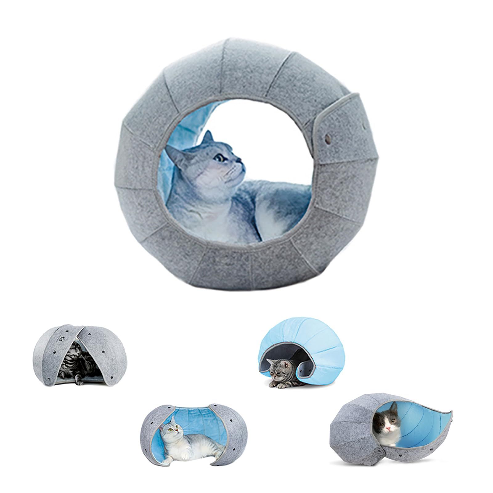 Cat Toy House Condos, Beds for Indoor Cats, Soft Cat Cave Tunnel Play, Blue — image 3
