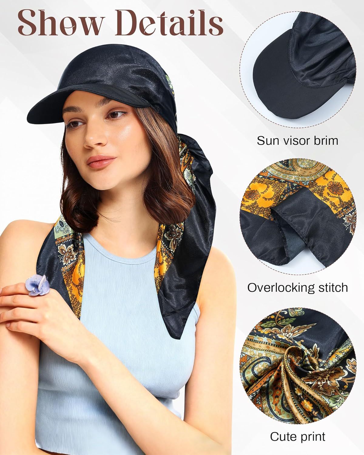 Women's Satin Head Scar with Sun Visor Brim Hat Scar with Visor Cap or Women One Piece Design — image 3