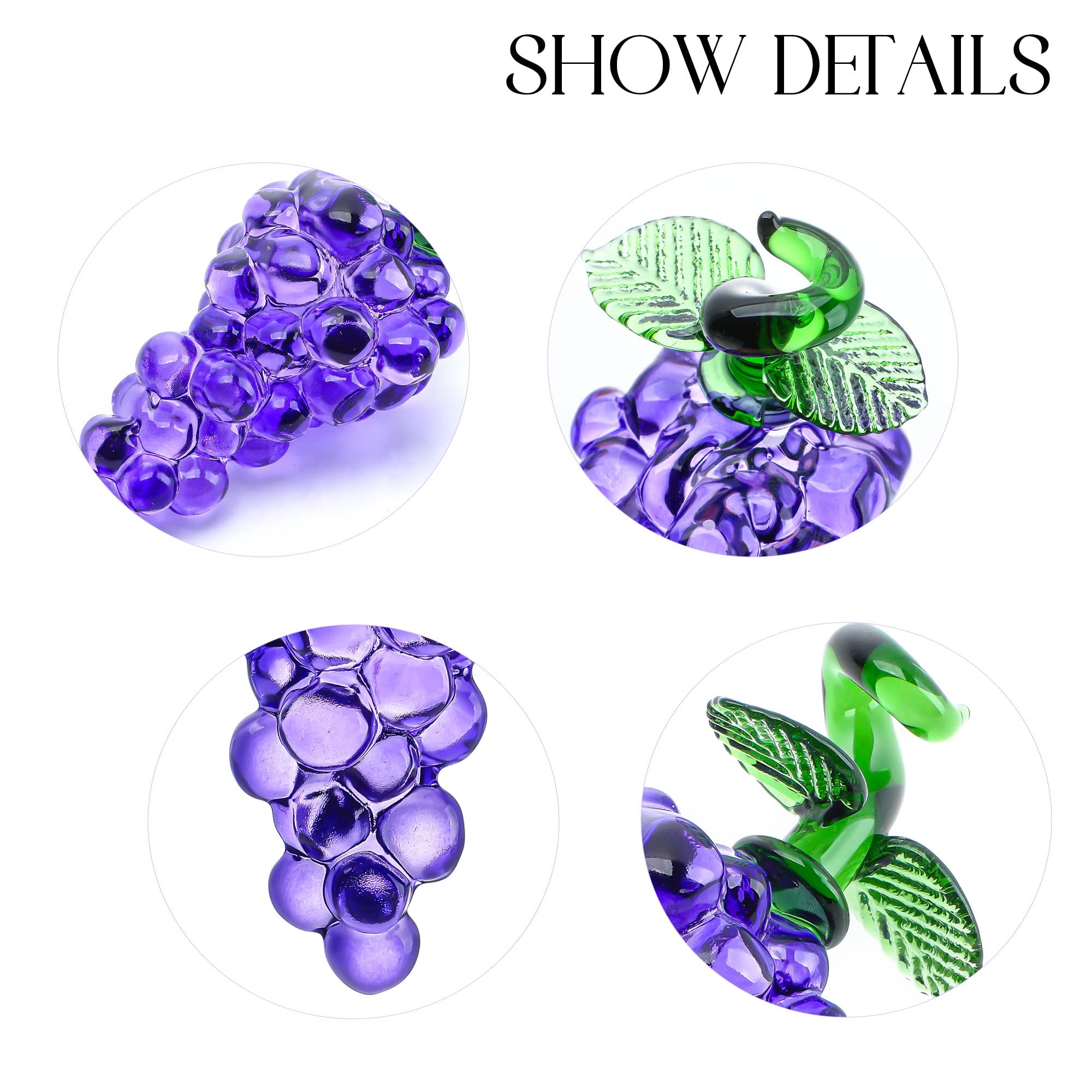 Handmade Glass Purple Grape Figurine Collectibles Crystal Fruit Ornament Decoration Art Glass Grape Miniature for Home Office — image 5